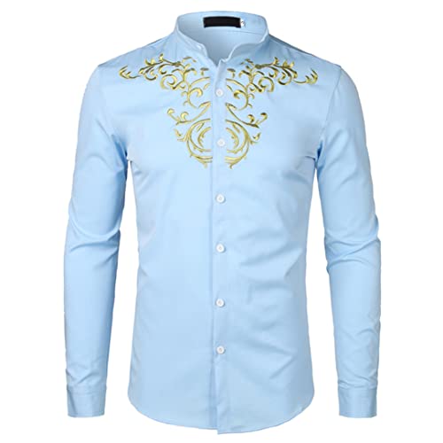 Chemise brodée dorée homme de style haute couture à manches longues de taille M