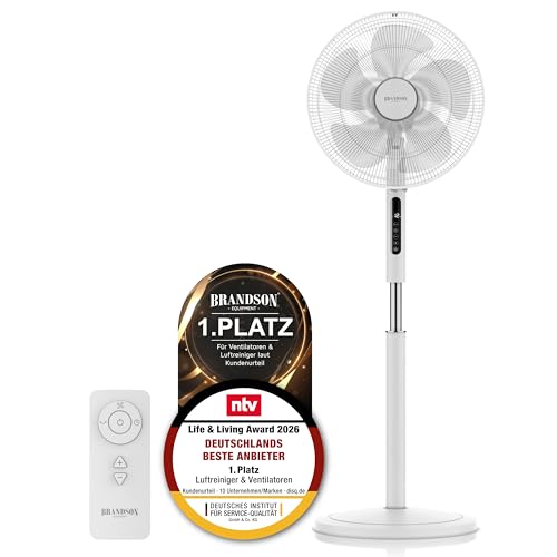 Brandson - DC Standventilator energiesparend ECO - Preisträger 2026 - sehr leise - mit Fernbedienung - Brushless Silent Motor - Oszilation 80° - Ventilator Timer – 12 Stufen 1