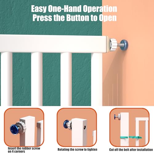 59 inch Extra Tall Cat Pet Gate Baby Gate Adjustable 29.13\" and 46.06\" Wide Pressure Mounted Walk Through Swing Safety Pet Gates Child Gate for Stairs, Doorway, House (59 * 46inch), White