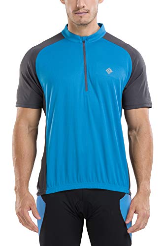KORAMAN Men's Reflective Short Sleeve Cycling Jersey with Zipper Pocket Quick-Dry Breathable Biking