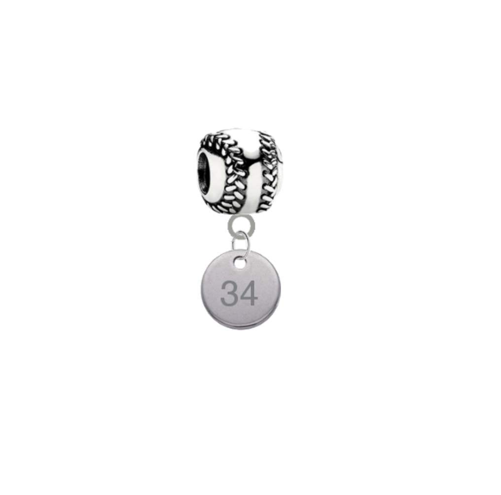 Player Number Baseball Softball 3D Universal European Bracelet Charm (34)