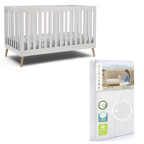 Image of Delta Children Essex 4-in-1 Baby Crib & Mattress, Bianca White /Natural