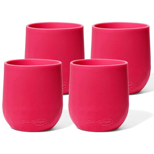 Sili-Wraps Unbreakable Silicone Wine Glasses - Set of 4- BPA-Free, Swirls (Flamingo Pink)