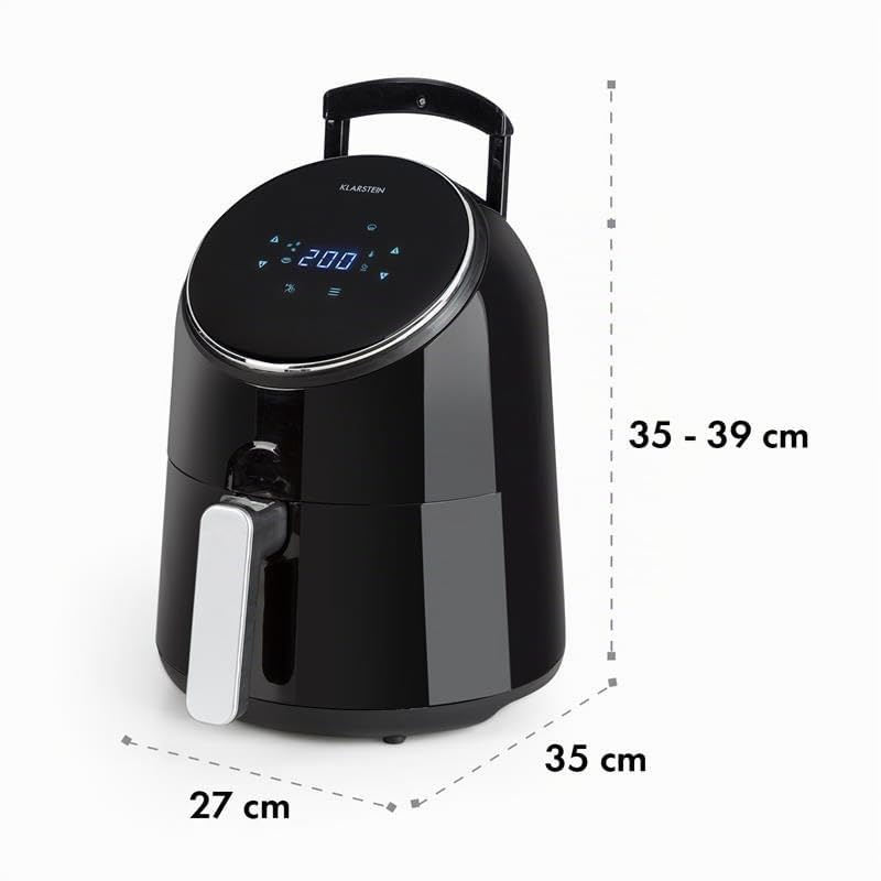Klarstein AirVital - Friggitrice ad aria calda, Friggitrice, AirFryer, 1300 W, 2,5 L di capacità, Frittura senza grassi, Cottura, Grigliatura, Arrostitura, 8 programmi, Antiaderente CeraPlus, nero