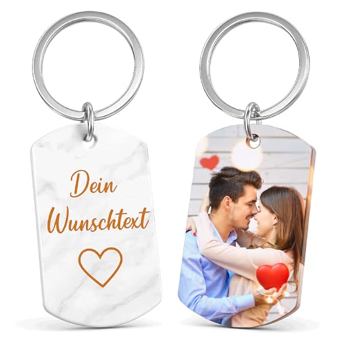 NEU! Schlüsselanhänger personalisiert mit Wunschbild, Name & Datum – Individuelles Geschenk für Männer & Frauen – Schlüsselring mit Wunschtext – Perfekt für Geburtstag, Jahrestag & Weihnachten