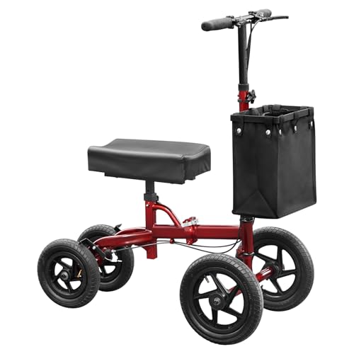 All Terrain Steerable Knee Scooter Deluxe Medical Scooter for Adults for Foot Injuries, Foldable Knee Walker Leg Crutch Alternative, Large Size, Dual Braking System, 12