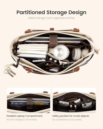 Image of LOVEVOOK Laptop Bag for Women, Original Vintage Work Tote Bag Computer Office Teacher Bag with Flower Pendant
