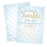Boy Twinkle Twinkle Little Star Baby Shower Invitations, Blue and Gold Twinkle Twinkle Little Star Boy Baby Shower Invites, 20 Fill in Style with Envelopes
