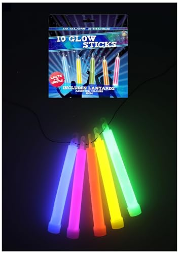 HENBRANDT Premium 15cm Glow Sticks Party Pack x 1 - 10 Multicolour Neon Light Sticks with Lanyards, Perfect for Festivals, Concerts, Raves, Kids Parties & Nighttime Events, Ages 6+