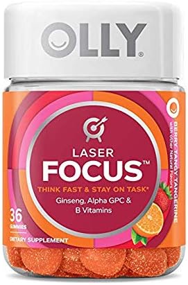 Olly Laser Focus Think & Stay on Task, Berry Tangy Tangerine, 36 Gummies (Pack of 2)