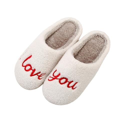 Image of Women's Men's Cute Fuzzy Heart Slippers Memory Foam Fluffy Couple Slippers Cozy House Indoor Outdoor Shoes