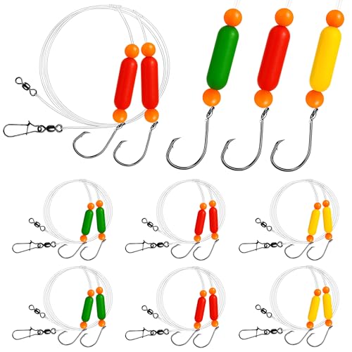 Pompano Rig Saltwater Surf Fishing Rigs – 6 Pack Double Drop Leader Rigs with Hooks, Floats, Beads & Snap – Easy Pre-Tied Terminal Tackle for Pompano, Whiting, Redfish