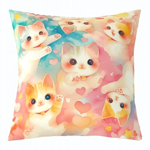 Cat Pillow Cover for Kids Teens,Lovely Pet Animals Throw Cushion Cover 20