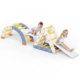 7-in-1 Montessori Kletterdreieck mit Kissen – Holz Kletterspielzeug für Kleinkinder 1-3 Jahre – Indoor Kletterbogen mit Rutsche, Leiter & Spielbogen (Blue)