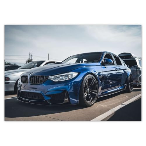 Papier peint non-tissé voiture de sport bleu lé de 312 x 219 cm