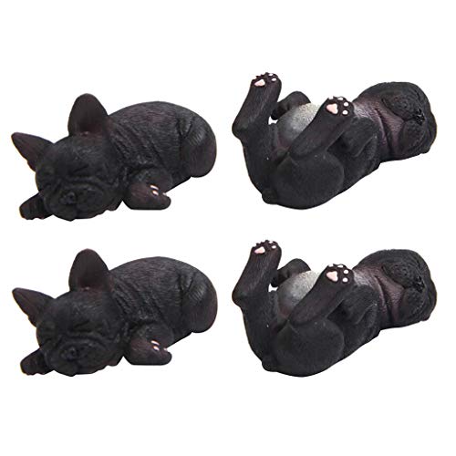 SM SunniMix 4 Pieces French Bulldog Figurines Model Decorative Statue Figurine Birthday Gift