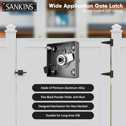 SANKINS Black Heavy Duty Double Side Gate Latch for Wooden Fence, Self Locking Aluminum Gate Latch for Outdoor Fence, Swinging Door Latch Gate Hardware,Black by SANKINS - Image 4