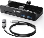 ORICO USB Hub 3.0, Serrure USB Hub avec port d'alimentation supplémentaire, aluminium USB C Adaptateur avec 2 USB-A Ports de données,3.5mm AUX, SD/TF Lecteur de cartes pour le bureau (noir)