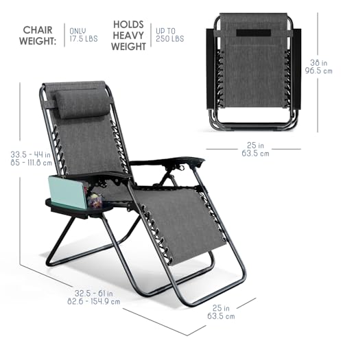 Nestl Zero Gravity Chairs, Portable Patio Lounge Chair Outdoor with Pillows & Cup Holder Trays, Adjustable Steel Mesh Reclining Camping Chair, Folding Patio Lawn Chair for Deck, Beach, Yard - Grey by Nestl - Used condition - Image 3