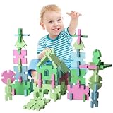 LETTERASHQP 74 Teile Konstruktionsspielzeug Steckspiel Bausteine Ab 3 Jahre Bauklötze Holz Stapelsteine Building Blocks Steckbausteine Geschenk Für Jungen Und Mädchen