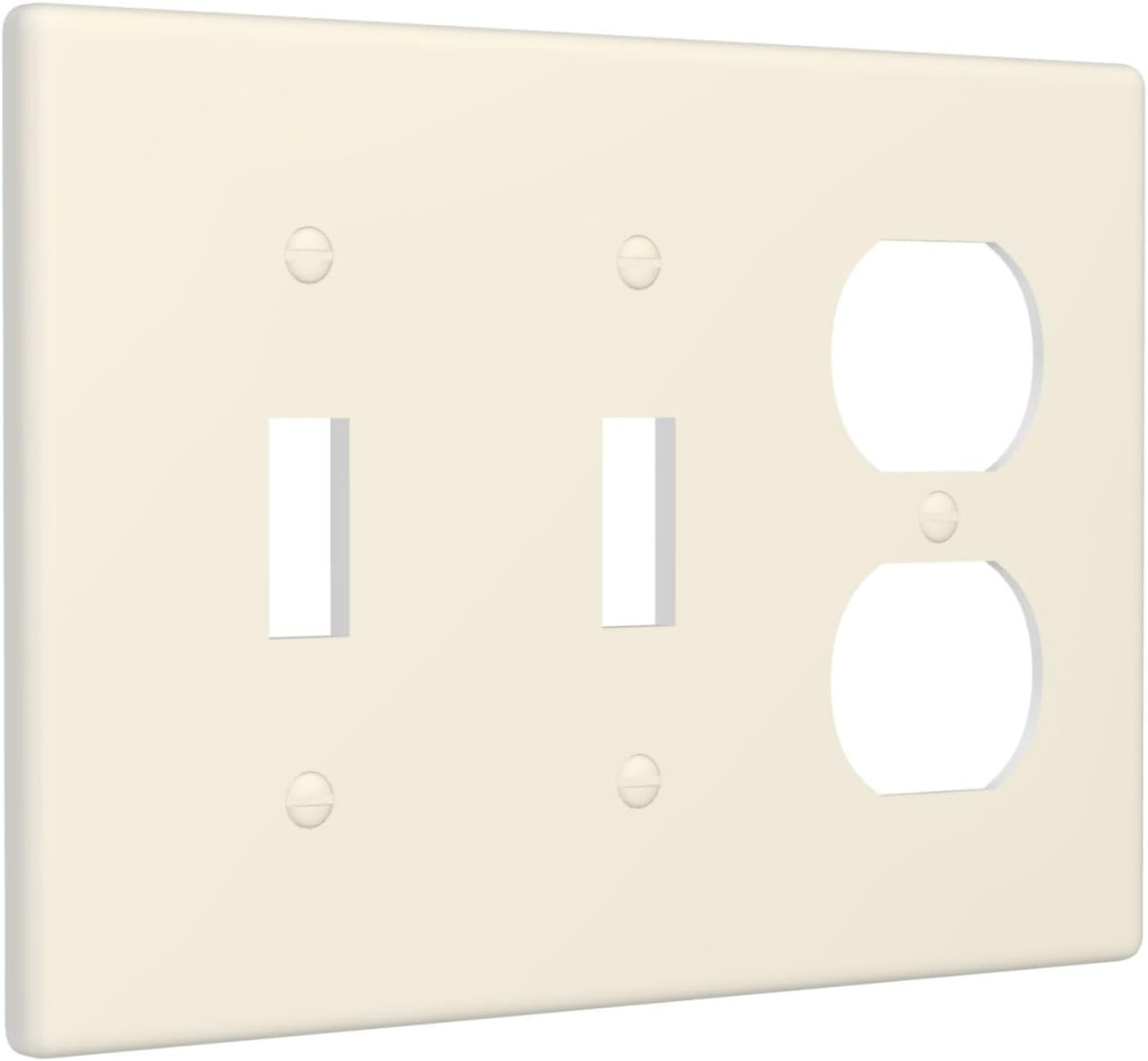 Beige Tan Cream 3-Gang 2-Toggle 1-Duplex Receptacle Combination Light Switch Decorative Triple Combo Device Switches/Rocker Outlet Covers and Wall Plate image 2