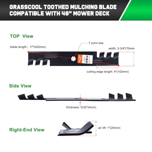 Image of Grasscool D140 Blades for GY20852 E140 LA145 D160 S170 E170 E160 Z355e D155 Z255 LA130 Deck Lawn Mower(Toothed Mulching)