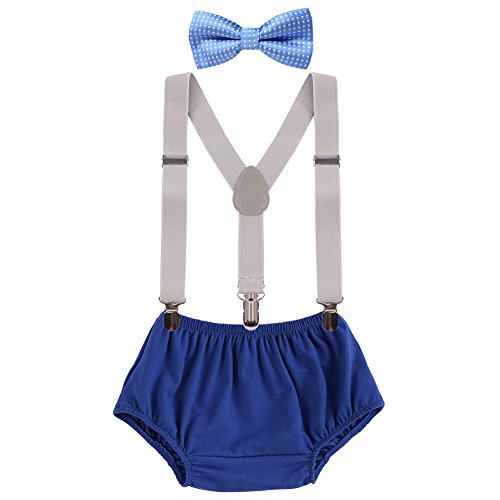 Image of IBTOM CASTLE Baby Boys Cake Smash Outfit First Birthday Bloomers Bowtie Suspenders Clothes set
