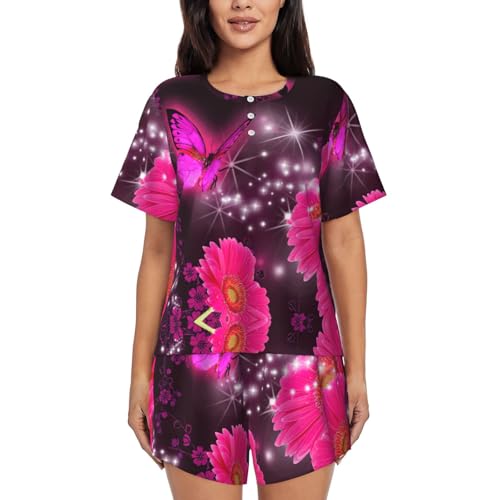 Pyjama manches courtes femme imprimé papillon pour stopper les nuits chaudes