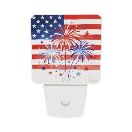Image of 4th of July Patriotic Night Light Set of 2, USA Auto Sensor LED Dusk-to-Dawn Nightlights, Plug-in Sensor Lamp for Bedroom Bathroom Kitchen Hallway Stairs Decorative