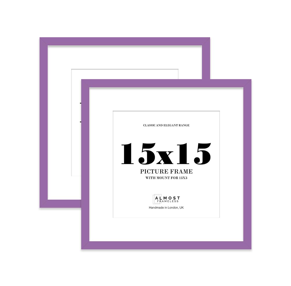 15x15 Purple Picture Frame with Mount for 13x13 Photos, Prints - Modern Square Wall Frame, Set of 2