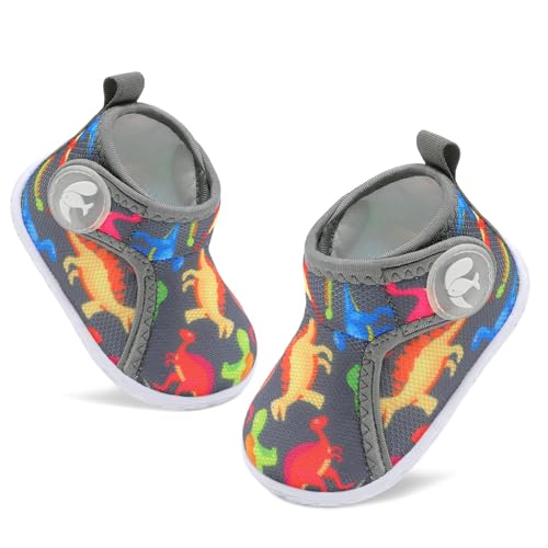 JIASUQI Calcetín para bebé para niños y niñas, zapatos ligeros de caña alta, zapatos para caminar y caminar descalzos, Gris Dino, 0-6 meses