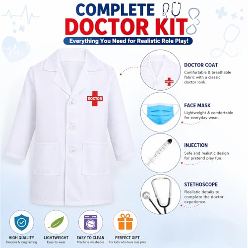 Image of Raj Costume Doctor Costume for Kids Lab Coat Doctor Coat for Kids School Career Day Scientists Doctor Dress Up for Kids Stage Shows