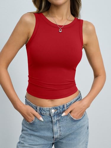 Image of Eachyes Womens Ribbed Crop Tank Tops High Neck Sleeveless Slim Fit Shirts Summer Casual Y2k Going Out Clothes 2026