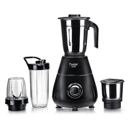 Prestige Apex Blendo 500W 4Jars Mixer Grinder|2 Full Size Stainless Steel Jar|2 Nutri-Blend Jar|3 Super Efficient Blades|Black