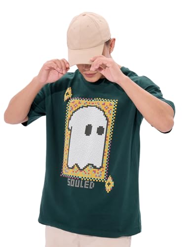 Image of The Souled Store Mr. Soul Men and Boys Short Sleeve Round Neck Purple Graphic Printed Cotton Oversized T-Shirts