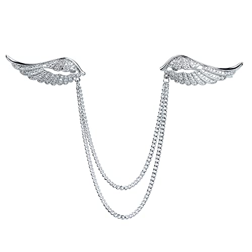 Image of Vintage Guardian Angel Jewelry Golden Crystal Flying Angel Wings Brooch Pin Wedding Bouquet Lapel Pin Jewelry for Women Bridal