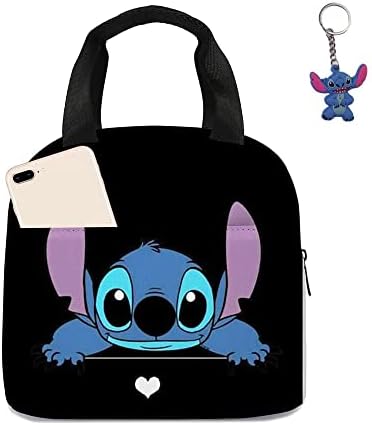 GDFENDU Anime Lunch Bag with Keychain,Cute Lunch Box Portable Insulated Lunch Tote Bag Thermal Cooler Bag for Teens Students (B)