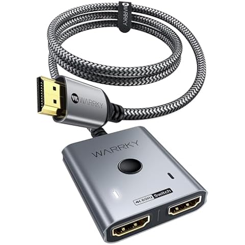 HDMI Switch 2 in 1 Out 4K@60Hz, WARRKY[with 3.3ft Fixed Braided HDMI Cable, Aluminum Case, 2K@144Hz, HDCP 2.2] Bidirectional 2x1 Switcher Splitter Compatible for PS5/4, Xbox, Roku, FireStick, Switch Cover