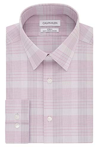 Calvin Klein Men's Dress Shirt Slim Fit Non Iron Stretch Check, Pink, 14.5
