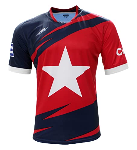 ARZA Cuba Men Fan Jersey Color Red/Blue Short Sleeve (as1, Alpha, s, Regular, Regular)