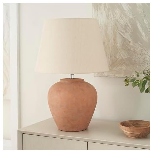 Nourison Home 20" Rustic Terracotta Ceramic Pot Table Lamp for Bedroom, Living Room, Console, Entryway