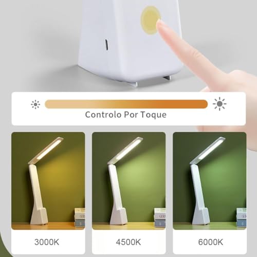 Luminária Led de Mesa Recarregavel Portatil Leitura Com Brilho e Temperatura de Cor Ajustáveis 3 Niv