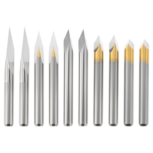 Be In Your Mind 10pcs 1/8 Shank CNC 3D Milling Cutter Router V Bits 3.175mm 3 Edge Pyramid Engraving 20 30 45 60 90 Degrees