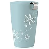 Tea Forté KATI Single Cup Loose Leaf Tea Brewing System, Insulated Ceramic Cup with Tea Infuser and Lid, Snowflake - NEW Infuser Design