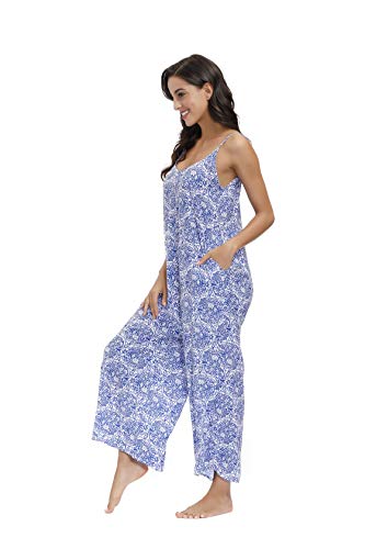 Image of BUENOS NINOS Women's V Neck Floral Maxi Dress Boho Printed Adjustable Spaghetti Strap Ethnic Beach Long Dress with Pockets