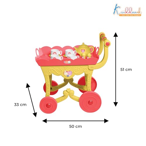 Image of Hasbro Peppa Pig Tea Trolley Set - 32 Pcs Pretend Play Kitchen Toy with Electronic Kettle, Lights & Sound - Interactive Pink Tea Cart, Educational Birthday Gift for Kids & Toddlers Age 3+