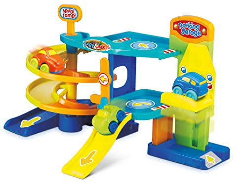 Teorema Giocattoli, Garage Macchine per Bambini, Pista Macchinine 2 Anni Bambino con Ascensore e Rampa a Spirale, Gioco Bimbo 1 Anno con 3 Veicoli Inclusi, Parking Garage Con Automibiline, +18 MESI