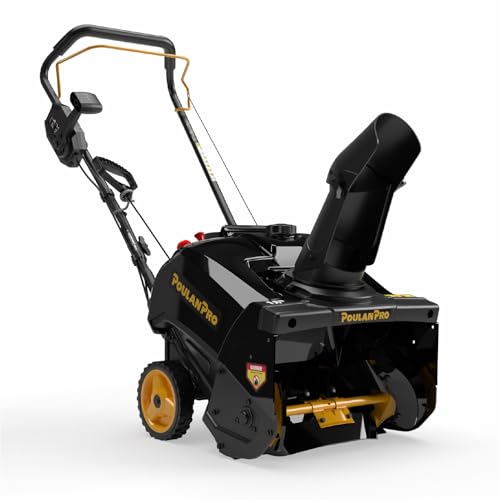 Poulan Pro Snow Blower Gas Powered, Single Stage 18 Inch Gas Snow Thrower with Electric Start, 190° Remote Chute Control, Steel-Reinforced Rubber Auger, Compact, Lightweight Design