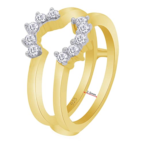 AFFY 0.47 Carat Round White Cubic Zirconia Solitaire Enhancer Guard Ring 14K Gold Over Sterling Silver3