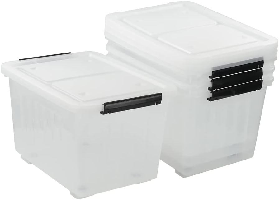 Asking 4-Pack Clear Large 50 L Plastic Storage Boxes, Plastic Storage Bins with Wheels